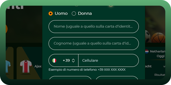 Dati personali di Gomblingo: il secondo passaggio della registrazione prevede l'inserimento di sesso, nome e cognome e numero di cellulare.