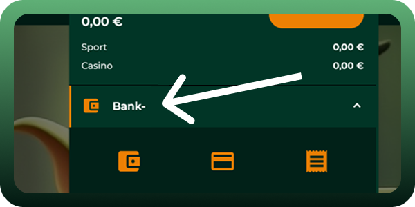 Area cassa di Gomblingo: una freccia rossa indica il menu a tendina "Banca" per accedere all'area di deposito o prelievo.