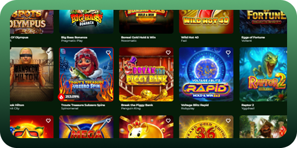 Spielauswahl im Gomblingo Casino: Eine Übersicht verschiedener beliebter Spielautomaten und Slots wie Big Bass Bonanza, Gonzo's Quest und Pink Elephants 2.